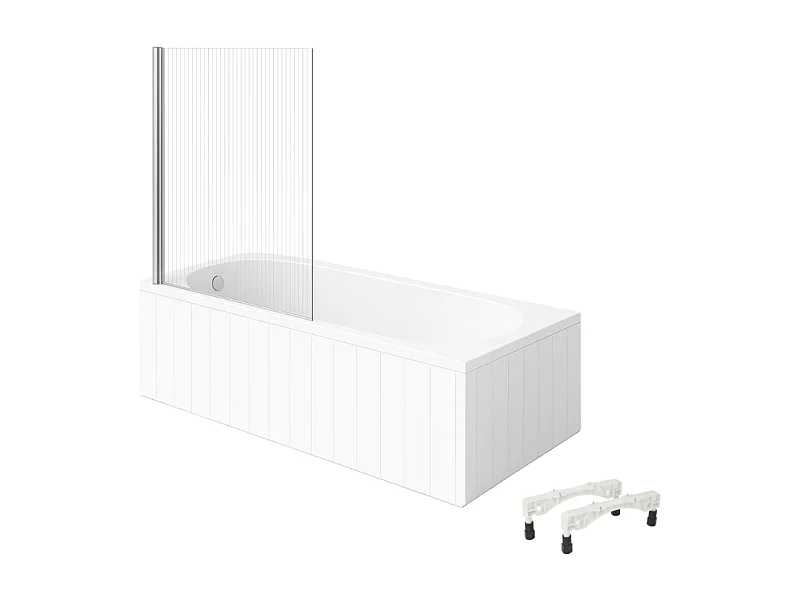 Baignoire droite 170x75 cm blanche VILLEROY & BOCH O.Novo + Pare-bain chromé AURYS 140 cm