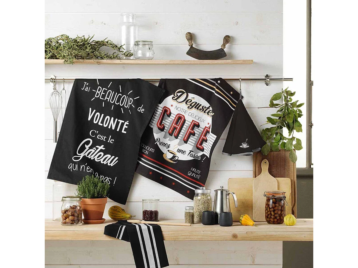 Torchon en Coton Tissé "Comptoir" 50x70cm Noir