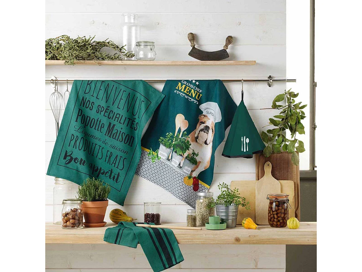 Torchon en Coton Tissé "Comptoir" 50x70cm Émeraude