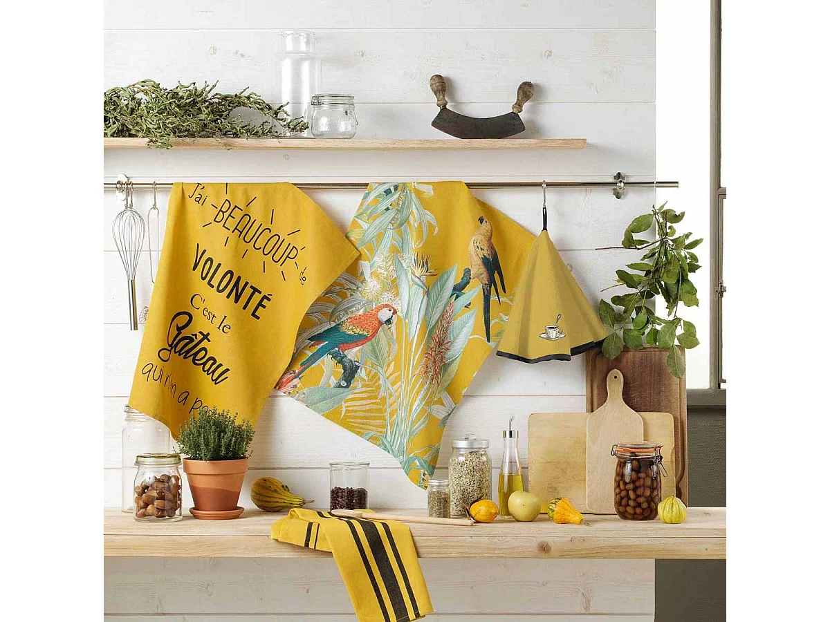 Torchon en Coton Tissé "Comptoir" 50x70cm Jaune