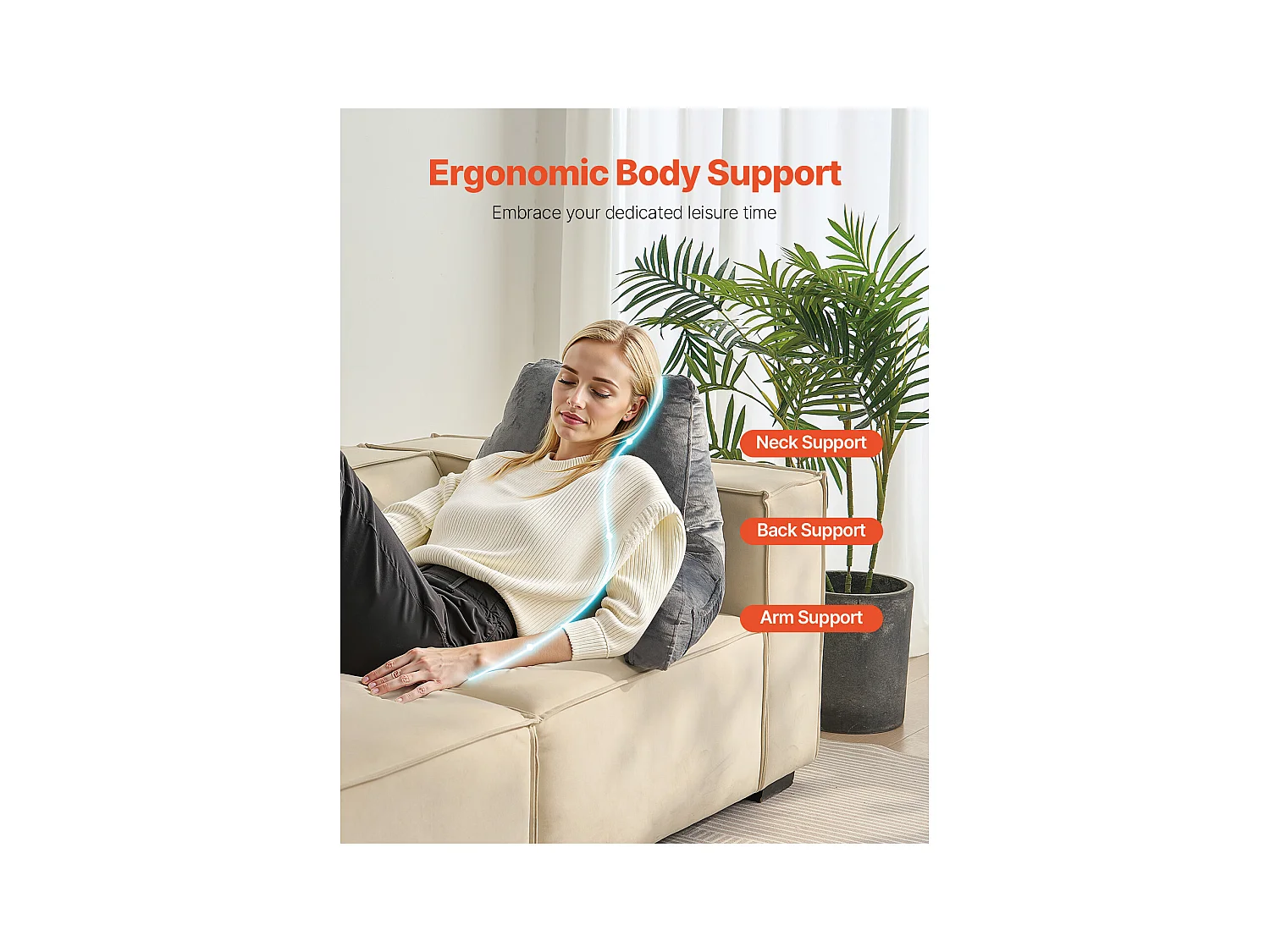 Coussin de Lecture SucceBuy Taille Standard, Oreiller en Mousse à Mémoire de Forme avec Tissu en Velours Doux Lavable, Équipé de 3 Poches Pratiques