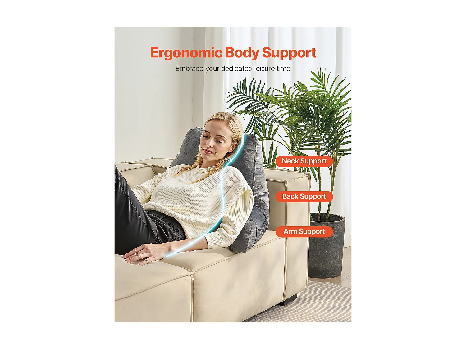 Coussin de Lecture SucceBuy Taille Standard, Oreiller en Mousse à Mémoire de Forme avec Tissu en Velours Doux Lavable, Équipé de 3 Poches Pratiques