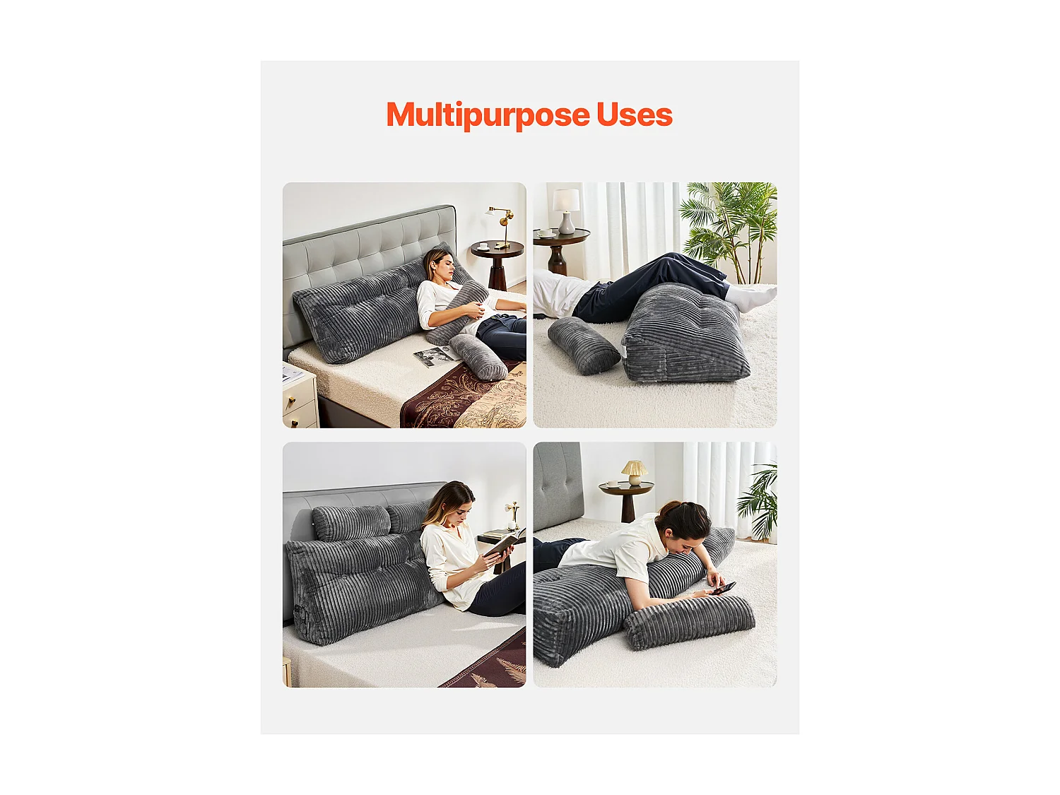 Cuscino di Lettura SucceBuy con Tasche Lateralmente e Appoggiatesta, Cuscino di Testa di Letto, Cuscino in Flanella Lavabile, Supporto Confortevole per Leggere