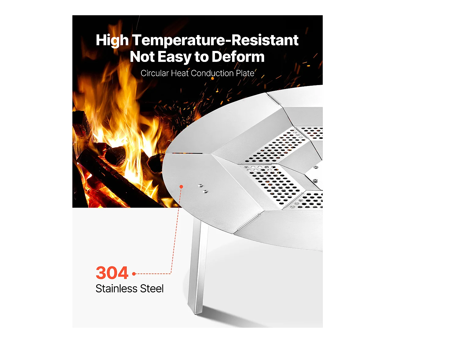 Diffuseur de Chaleur SucceBuy pour Brasero, 68.5x25.4 cm Protection Ronde pour Feu de Camp en Acier Inoxydable 304, Couvercle de Brûleur Amovible