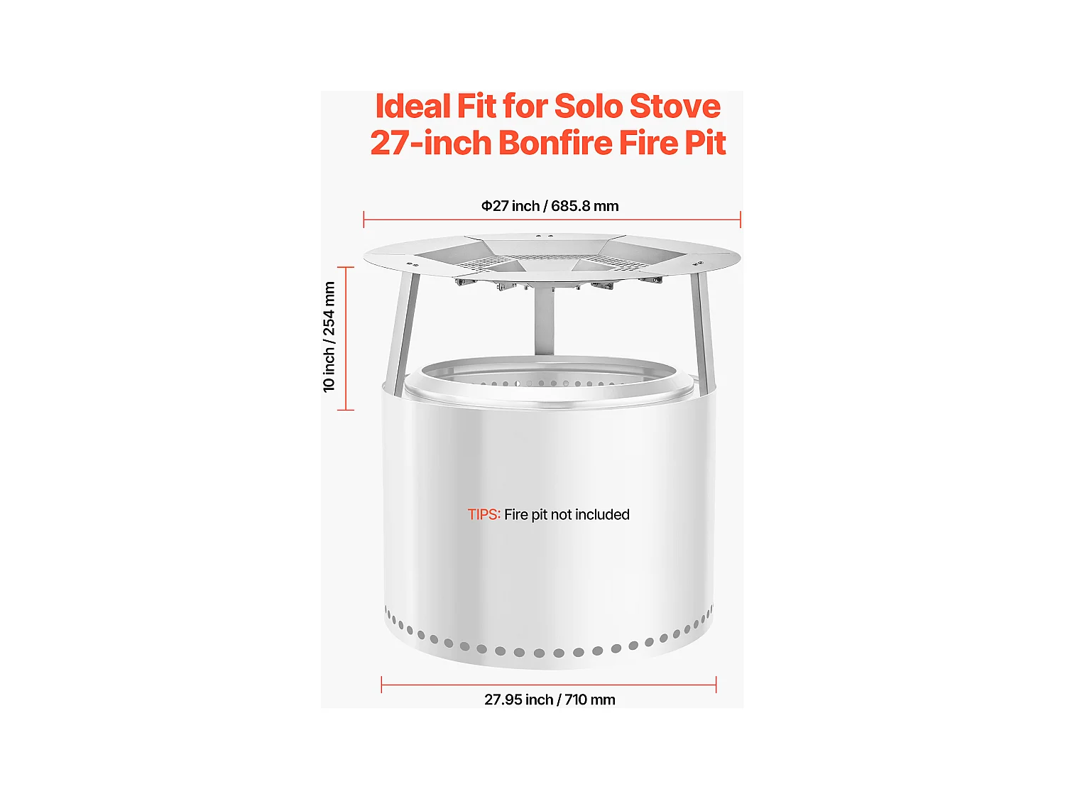 Diffuseur de Chaleur SucceBuy pour Brasero, 68.5x25.4 cm Protection Ronde pour Feu de Camp en Acier Inoxydable 304, Couvercle de Brûleur Amovible