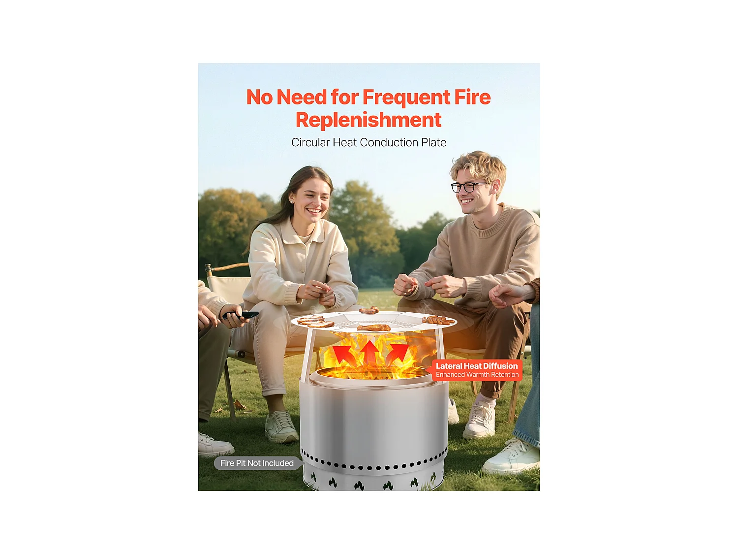 Diffuseur de Chaleur SucceBuy pour Brasero, 68.5x25.4 cm Protection Ronde pour Feu de Camp en Acier Inoxydable 304, Couvercle de Brûleur Amovible