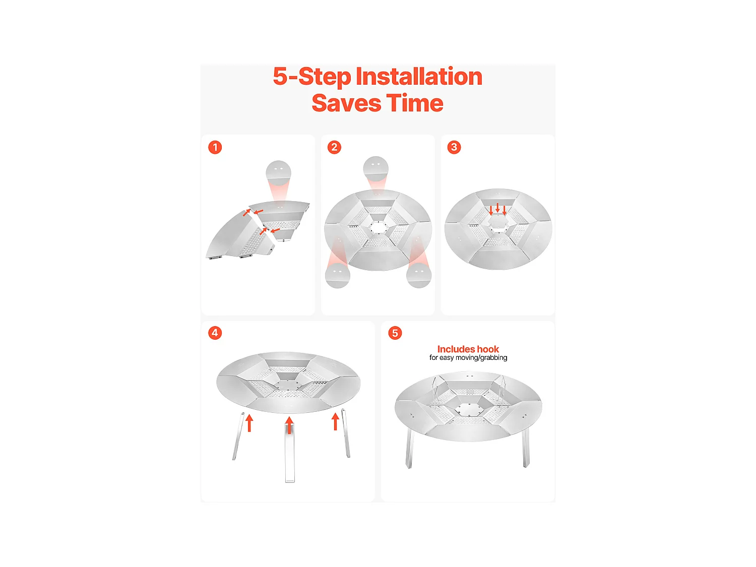 Diffuseur de Chaleur SucceBuy pour Brasero, 68.5x25.4 cm Protection Ronde pour Feu de Camp en Acier Inoxydable 304, Couvercle de Brûleur Amovible