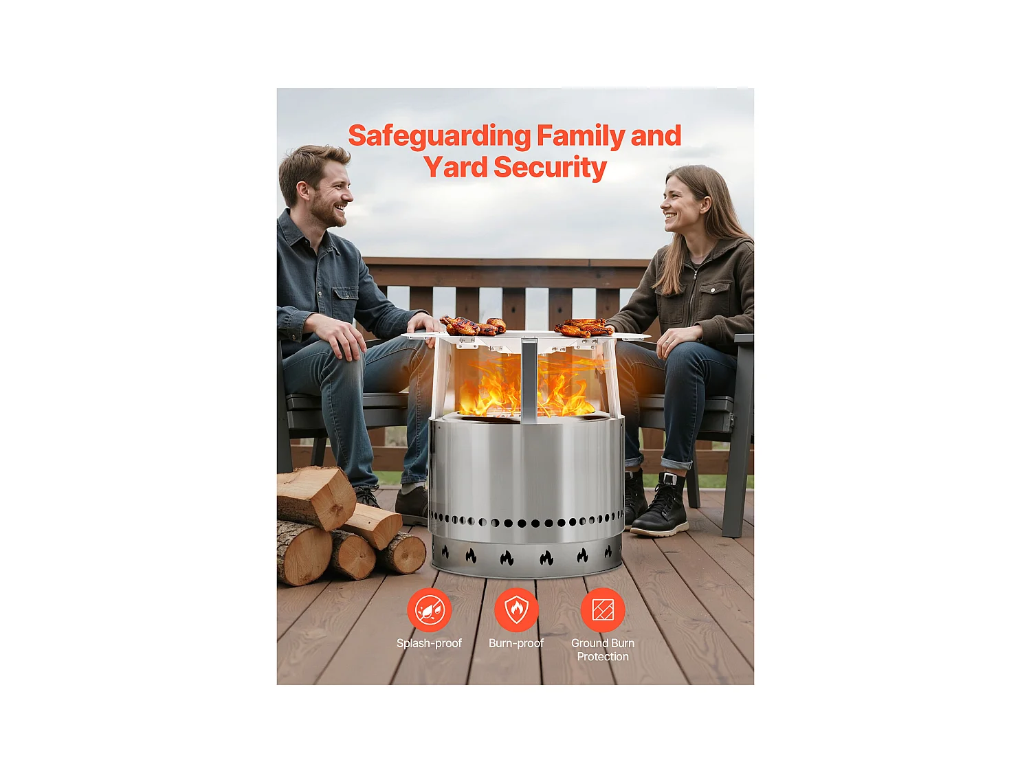 Diffuseur de Chaleur SucceBuy pour Brasero, 68.5x25.4 cm Protection Ronde pour Feu de Camp en Acier Inoxydable 304, Couvercle de Brûleur Amovible