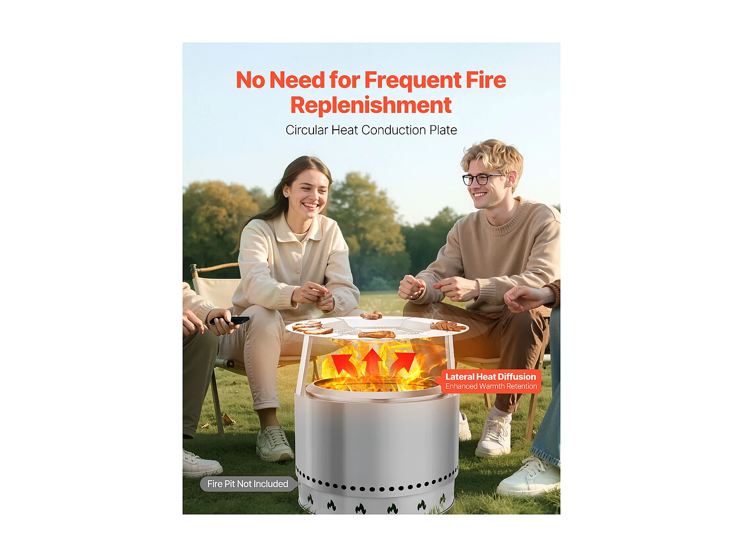 Diffuseur de Chaleur SucceBuy pour Brasero, 68.5x25.4 cm Protection Ronde pour Feu de Camp en Acier Inoxydable 304, Couvercle de Brûleur Amovible