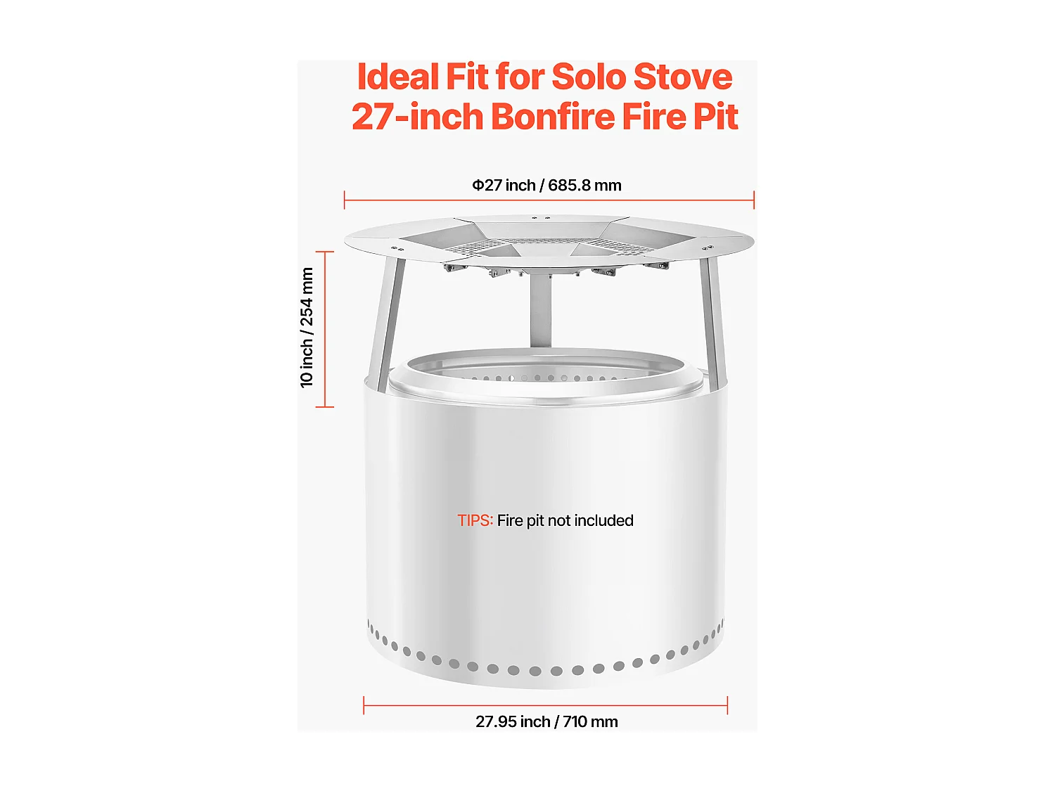 Diffuseur de Chaleur SucceBuy pour Brasero, 68.5x25.4 cm Protection Ronde pour Feu de Camp en Acier Inoxydable 304, Couvercle de Brûleur Amovible