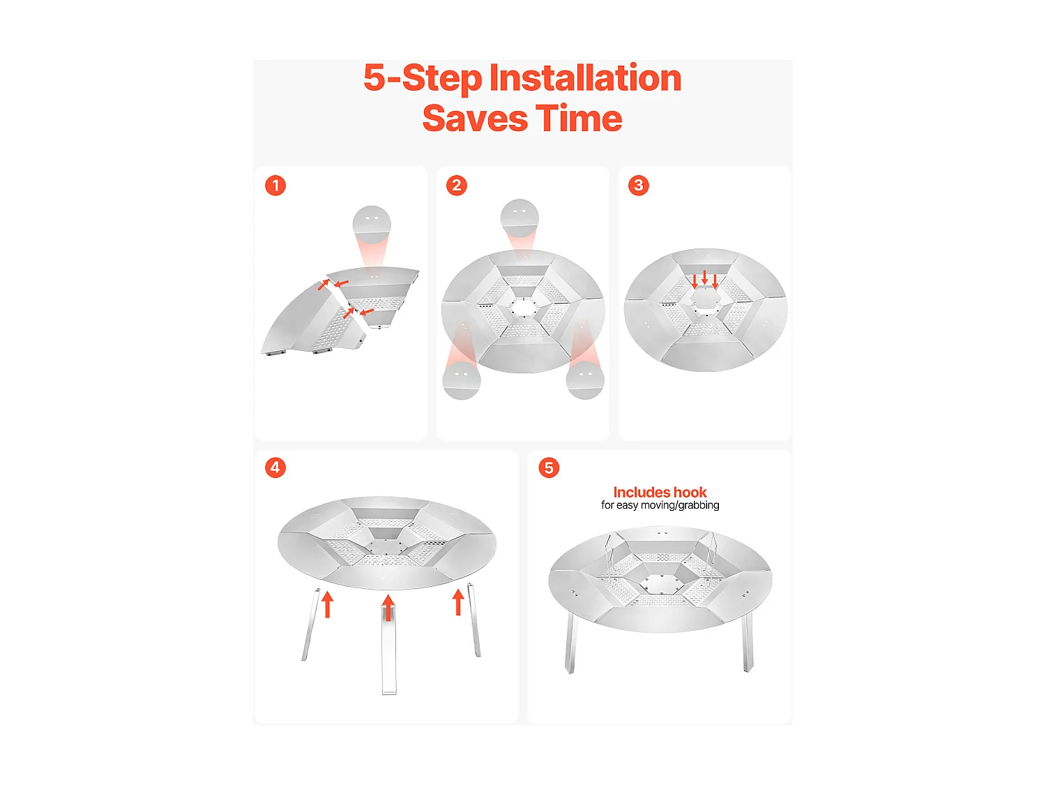Diffuseur de Chaleur SucceBuy pour Brasero, 68.5x25.4 cm Protection Ronde pour Feu de Camp en Acier Inoxydable 304, Couvercle de Brûleur Amovible