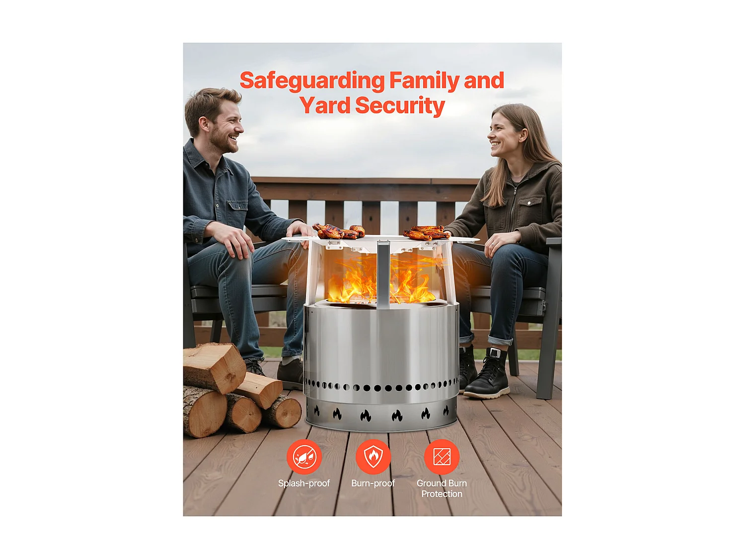 Diffuseur de Chaleur SucceBuy pour Brasero, 68.5x25.4 cm Protection Ronde pour Feu de Camp en Acier Inoxydable 304, Couvercle de Brûleur Amovible