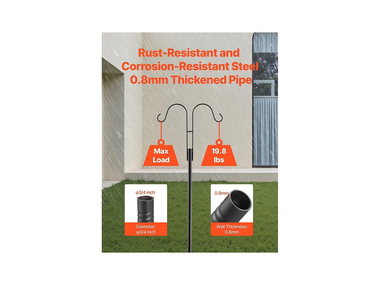 Crochets de Berger SucceBuy, Lot de 8, Crochets de Berger 234.5 cm, Crochet Double pour Lanterne de Jardin, Crochets de 1,9 cm D'Épaisseur