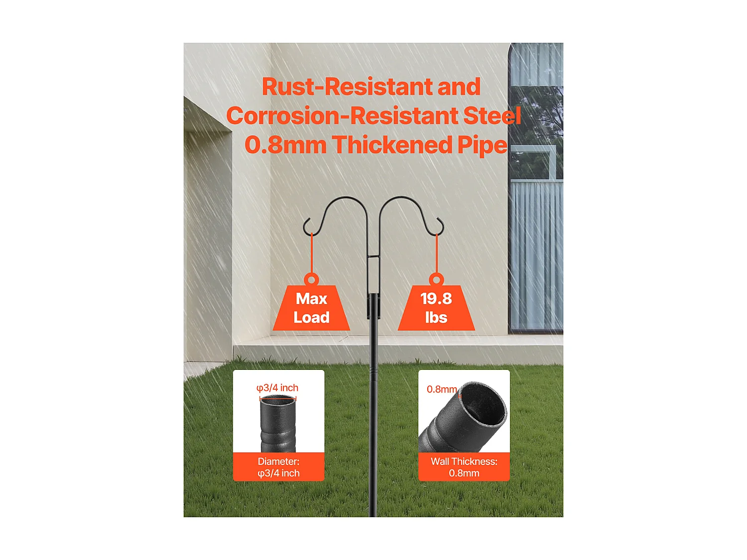 Crochets de Berger SucceBuy, Lot de 8, Crochets de Berger 234.5 cm, Crochet Double pour Lanterne de Jardin, Crochets de 1,9 cm D'Épaisseur