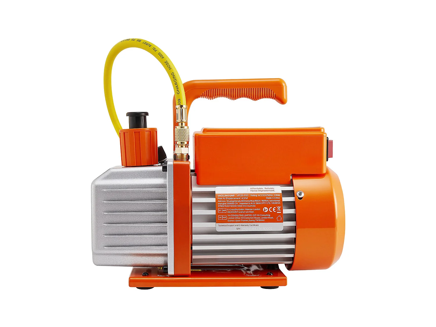 Pompe à Vide SucceBuy pour Climatisation 115 L/min, à Palettes Rotatives, Mono-Étage, avec Manomètre de Collecteur de Réfrigérant, Détecteur de Fuite