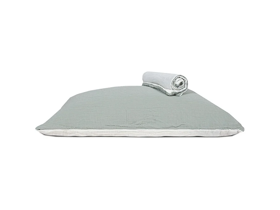 Lot 2 taies d'oreiller réversible gaze de coton vert sauge/écru 63x63 cm