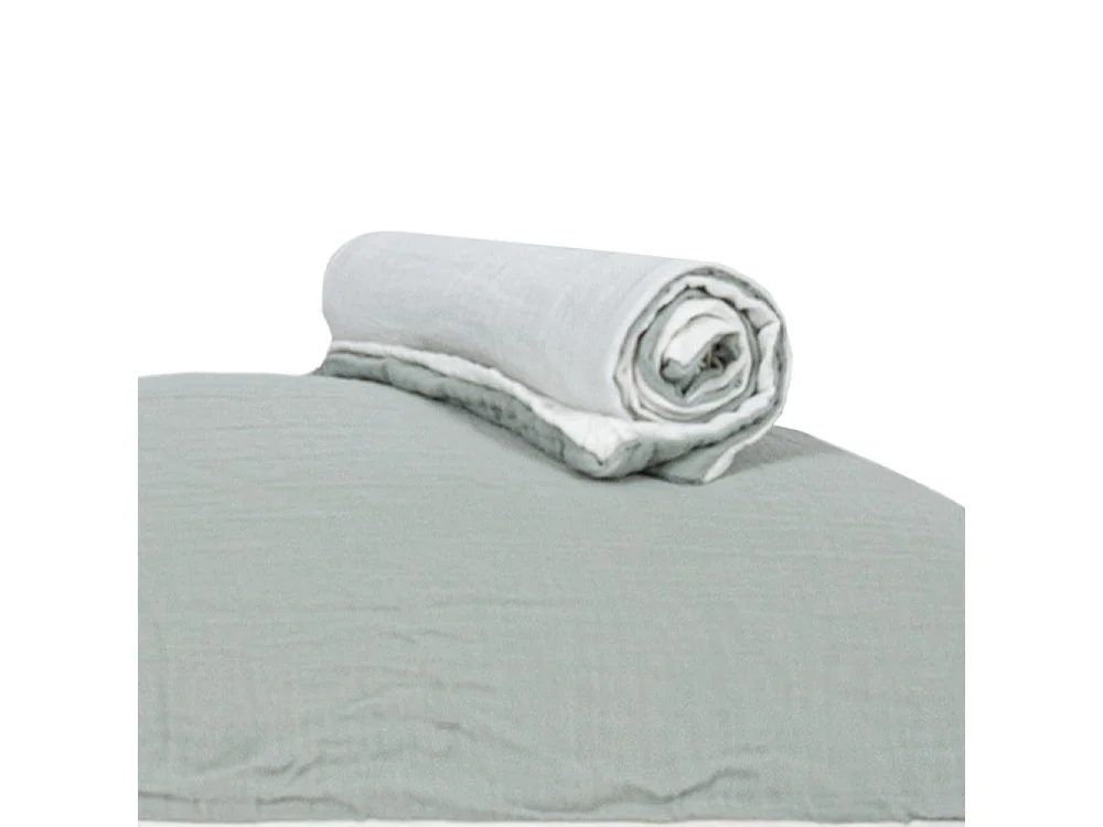 Lot 2 taies d'oreiller réversible gaze de coton vert sauge/écru 63x63 cm