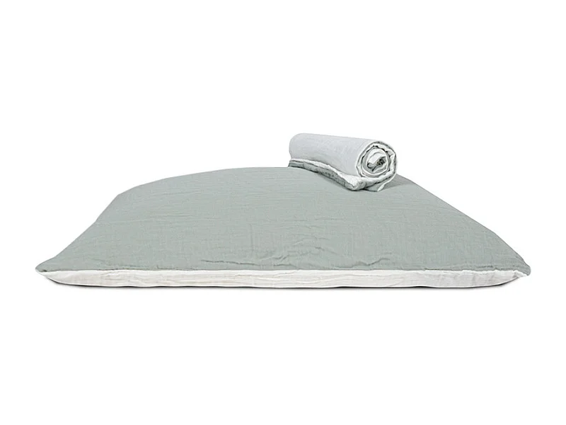 Lot 2 taies d'oreiller réversible gaze de coton vert sauge/écru 63x63 cm