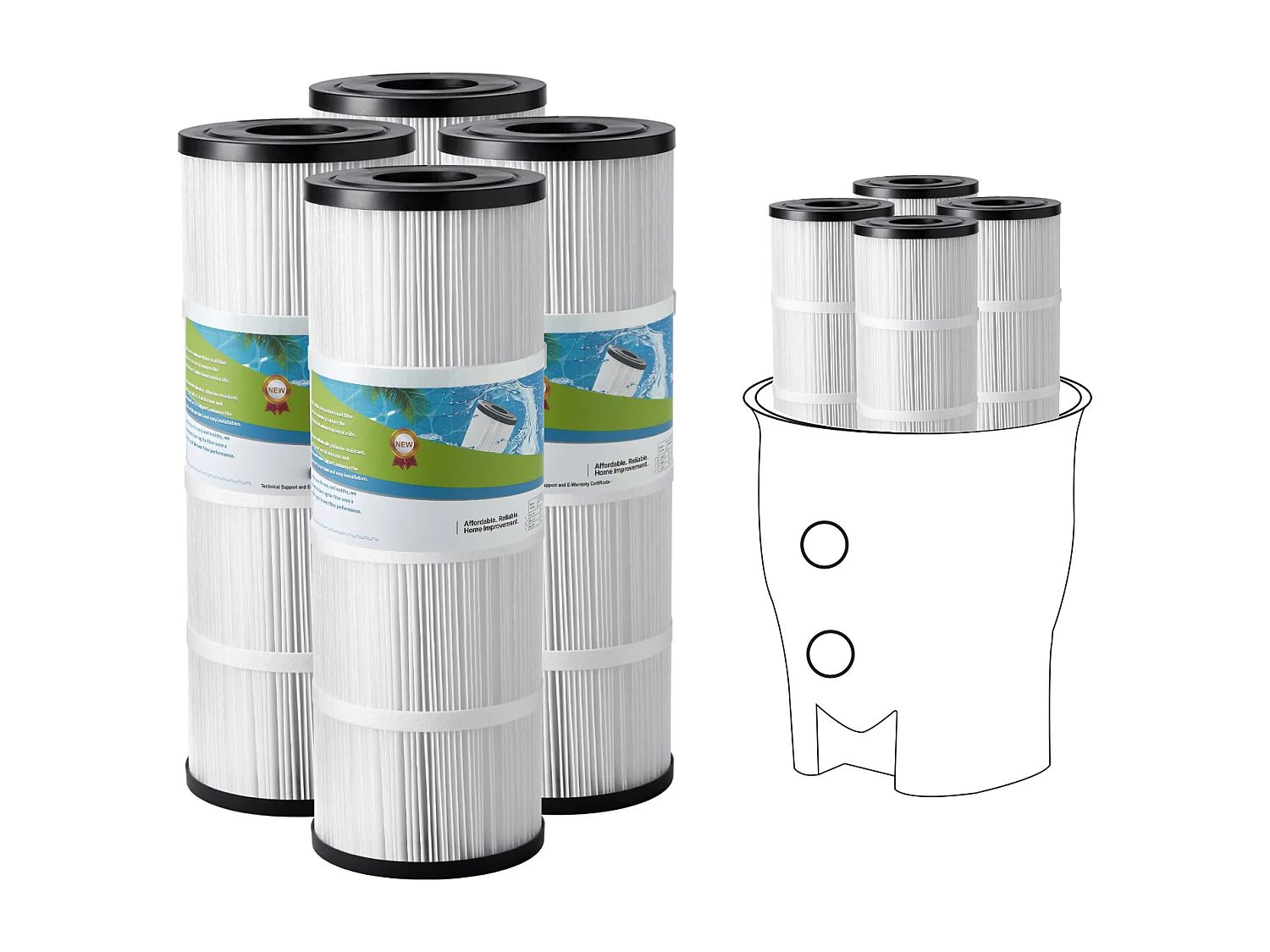 Filtros SucceBuy para Piscina, Lote de 4, Filtro de Agua 7,4 m², Filtro de Repuesto, Compatible con Pentair CCP320, Pleatco PCC80-PAK4