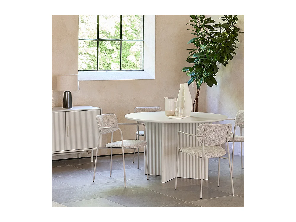 Table à manger ronde ø110 cm - Bois strié - MIRANO