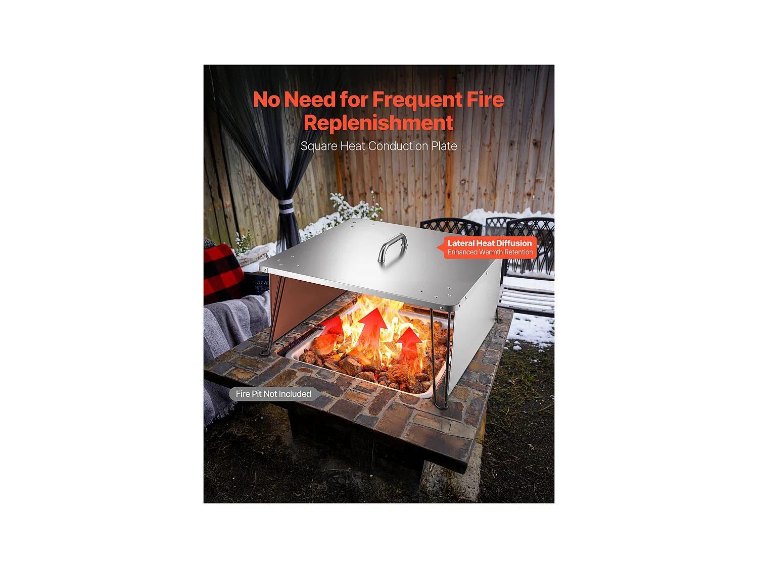 Couvercle de Brasero SucceBuy en Acier Inoxydable, 64.5 x 64.5 x 37 cm, Déflecteur de Chaleur Extérieur pour Feux de Camp, Camping et Chauffage au Bois