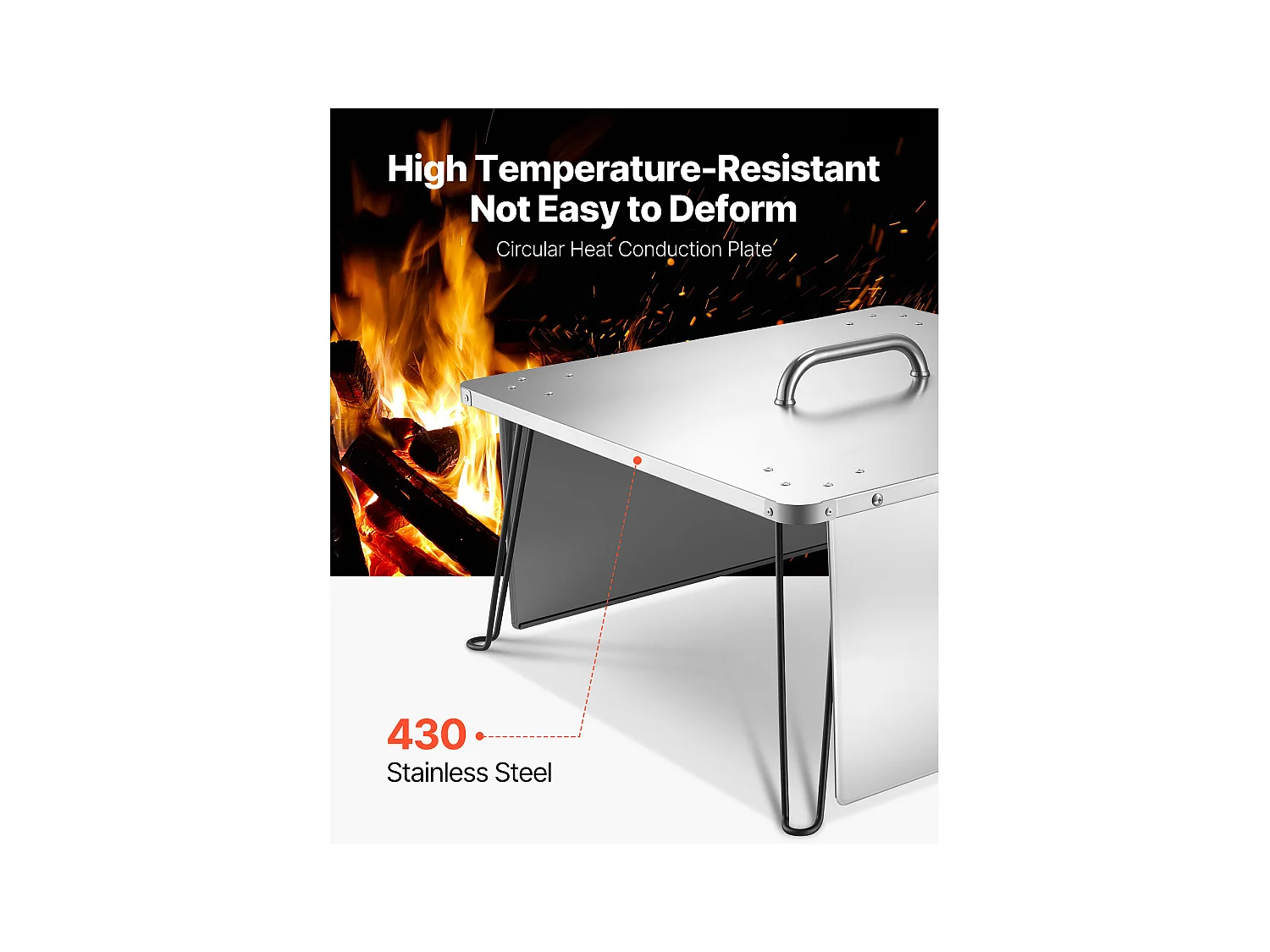Couvercle de Brasero SucceBuy en Acier Inoxydable, 64.5 x 64.5 x 37 cm, Déflecteur de Chaleur Extérieur pour Feux de Camp, Camping et Chauffage au Bois