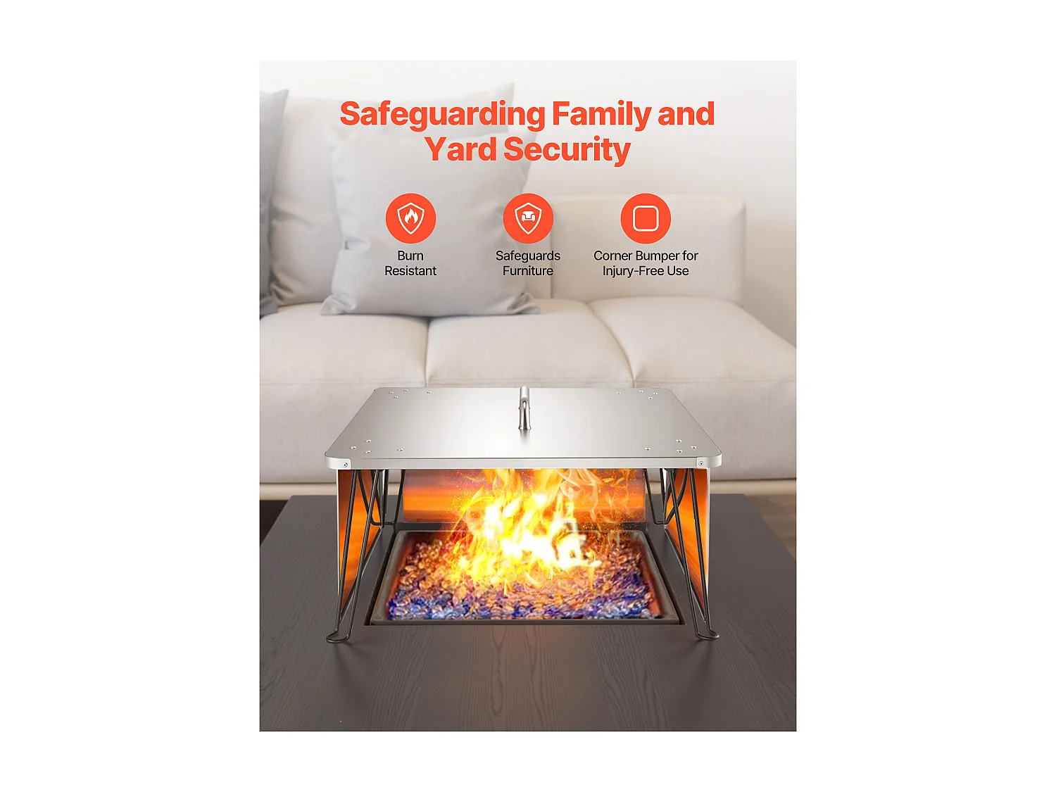 Couvercle de Brasero SucceBuy en Acier Inoxydable, 64.5 x 64.5 x 37 cm, Déflecteur de Chaleur Extérieur pour Feux de Camp, Camping et Chauffage au Bois