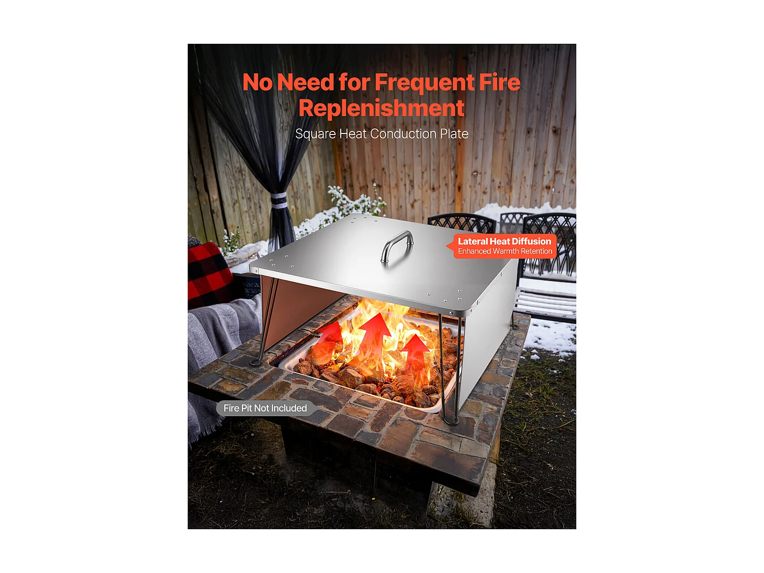 Couvercle de Brasero SucceBuy en Acier Inoxydable, 64.5 x 64.5 x 37 cm, Déflecteur de Chaleur Extérieur pour Feux de Camp, Camping et Chauffage au Bois