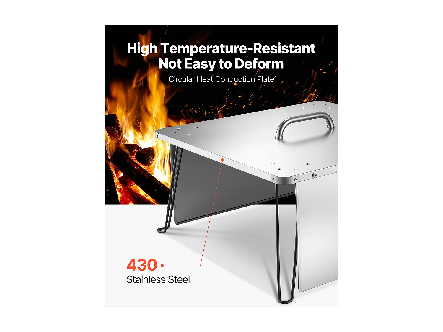 Couvercle de Brasero SucceBuy en Acier Inoxydable, 64.5 x 64.5 x 37 cm, Déflecteur de Chaleur Extérieur pour Feux de Camp, Camping et Chauffage au Bois