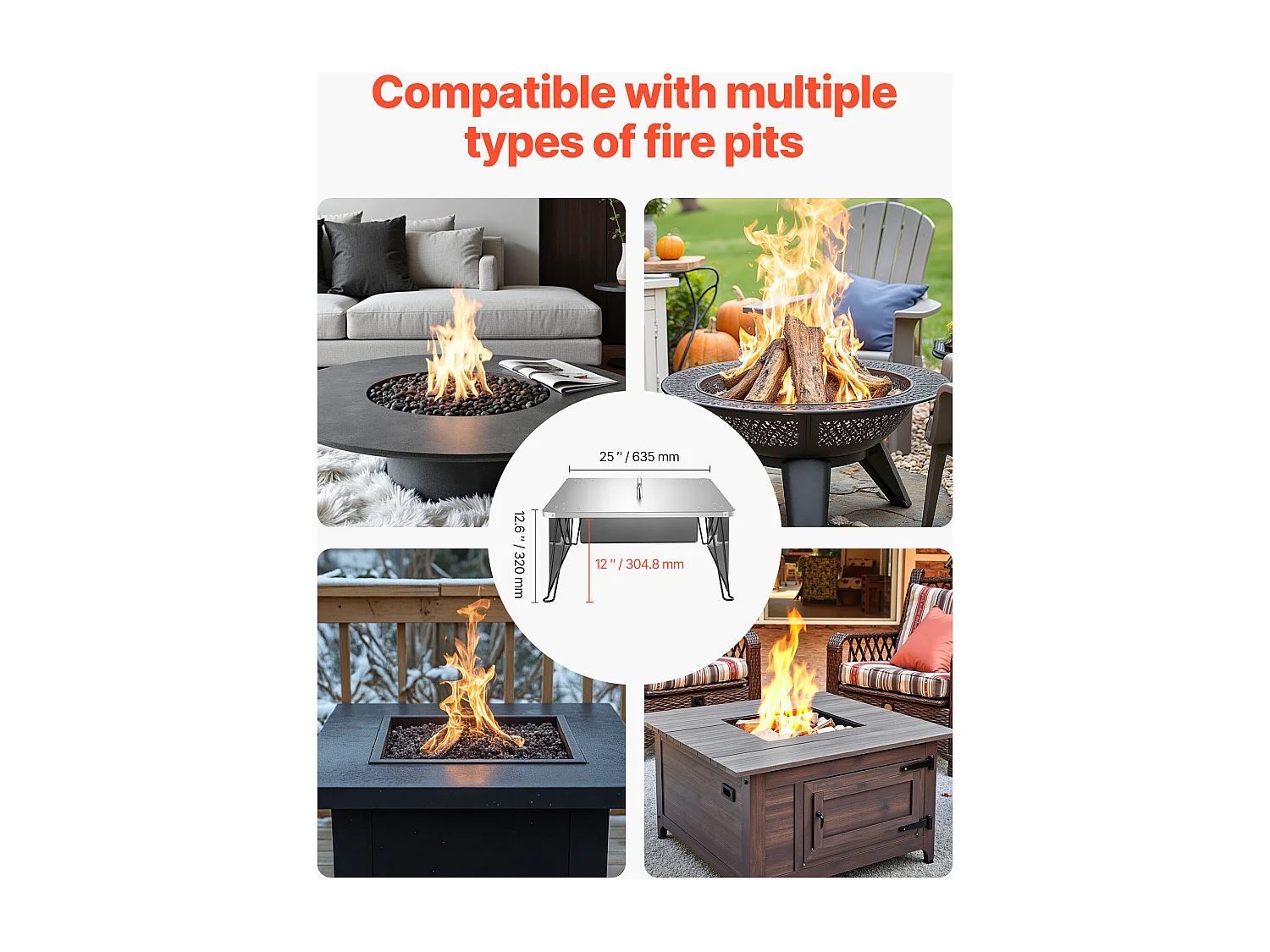 Couvercle de Brasero SucceBuy en Acier Inoxydable, 64.5 x 64.5 x 37 cm, Déflecteur de Chaleur Extérieur pour Feux de Camp, Camping et Chauffage au Bois