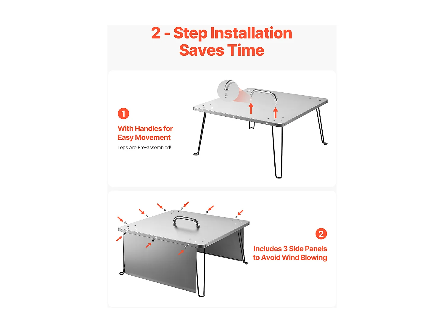 Couvercle de Brasero SucceBuy en Acier Inoxydable, 64.5 x 64.5 x 37 cm, Déflecteur de Chaleur Extérieur pour Feux de Camp, Camping et Chauffage au Bois