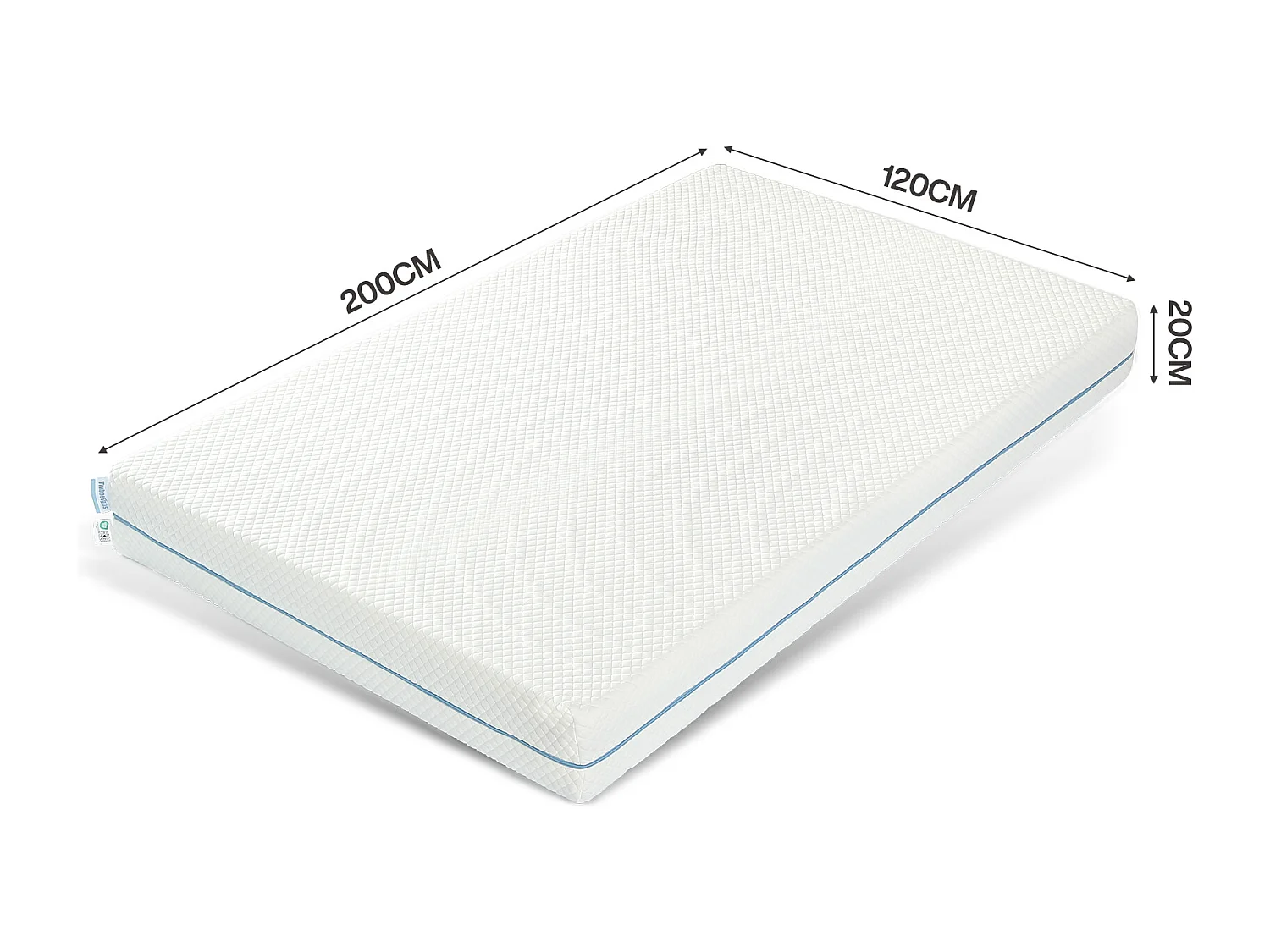 Materasso certificato Oeko-Tex®, 120x200 cm, spessore 20 cm, memory foam, 7 zone, rigidità media H3, reversibile con due lati utilizzabili