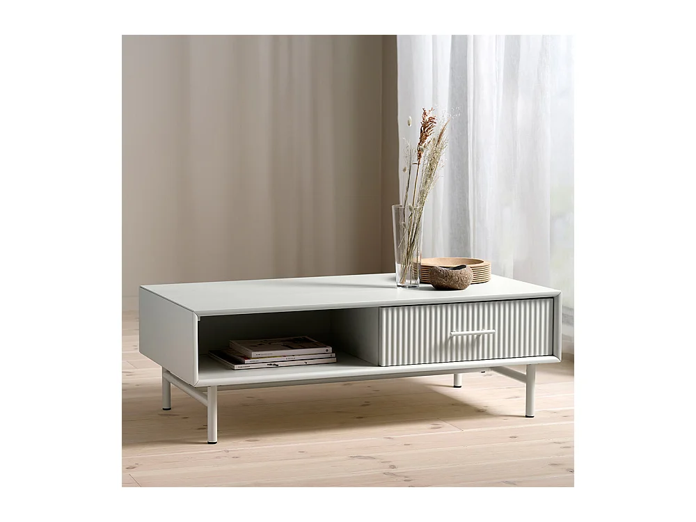 Table basse 1 tiroir 1 niche 120 cm - Bois strié - MIRANO