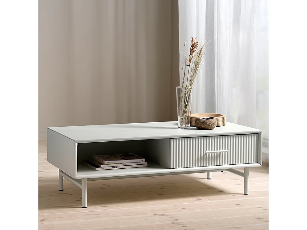 Table basse 1 tiroir 1 niche 120 cm - Bois strié - MIRANO