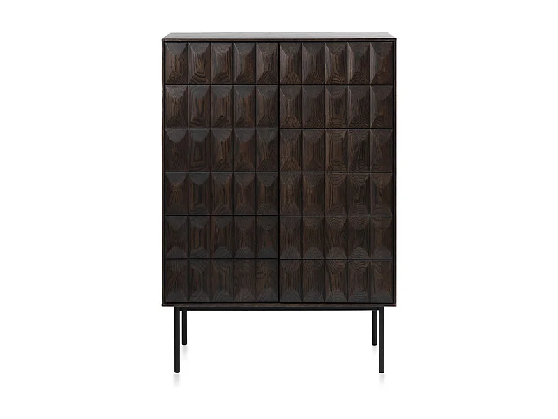 Buffet haut 2 portes 2 tiroirs bois foncé 90x130x44,8 cm