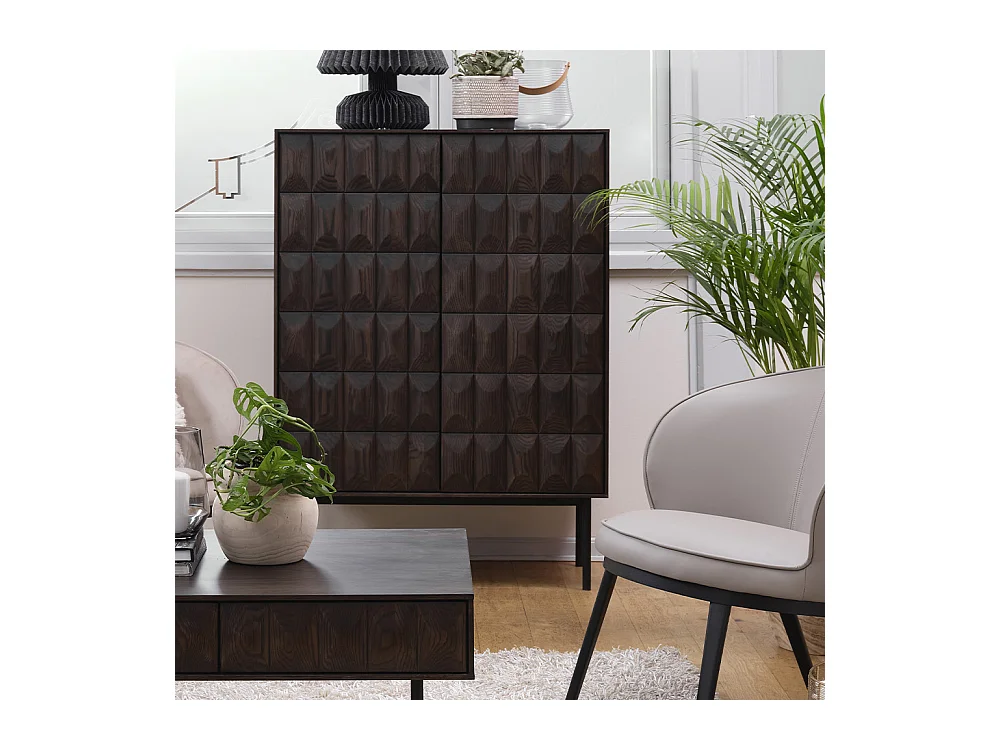 Buffet haut 2 portes 2 tiroirs bois foncé 90x130x44,8 cm