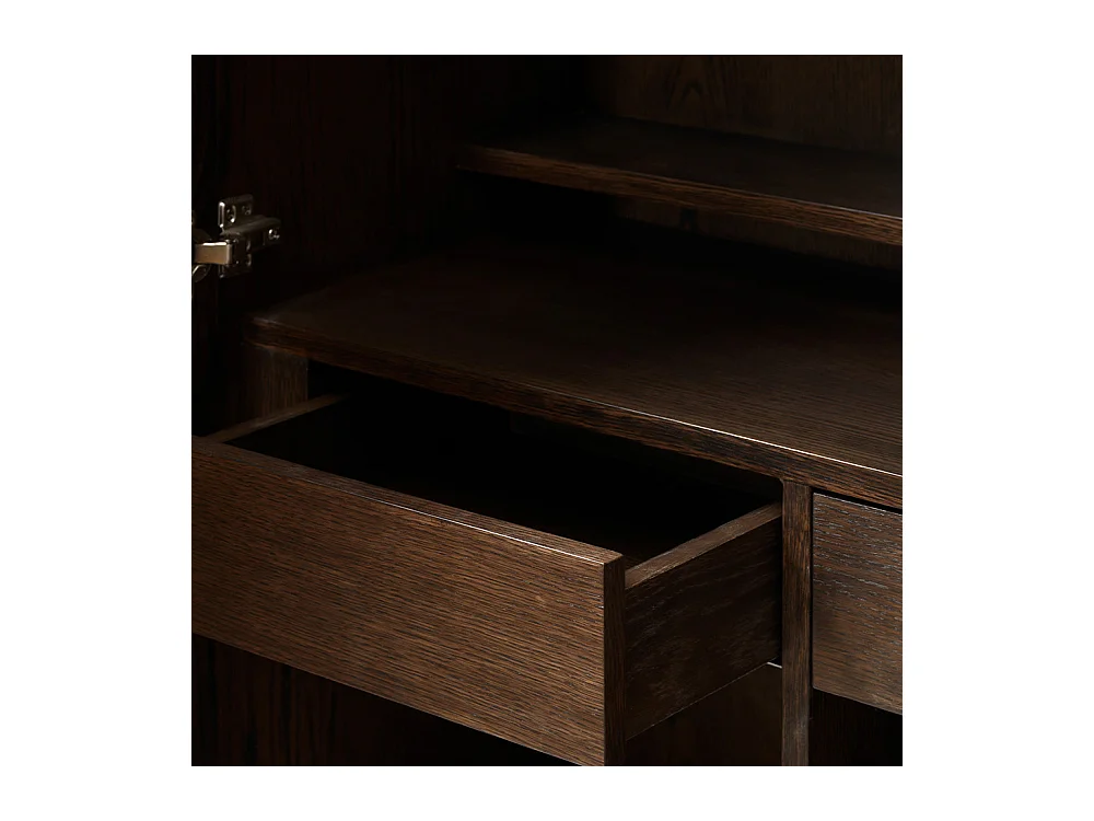 Buffet haut 2 portes 2 tiroirs bois foncé 90x130x44,8 cm