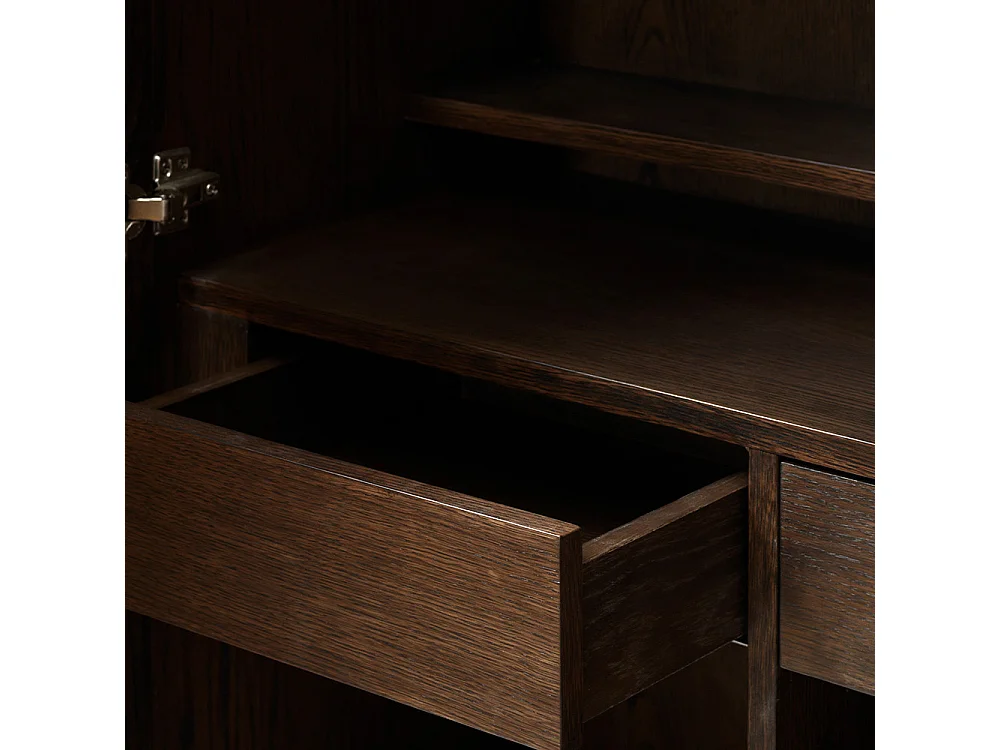 Buffet haut 2 portes 2 tiroirs bois foncé 90x130x44,8 cm