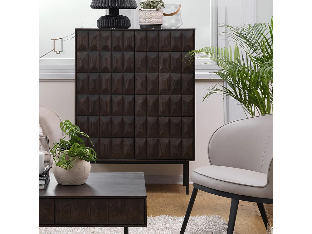 Buffet haut 2 portes 2 tiroirs bois foncé 90x130x44,8 cm