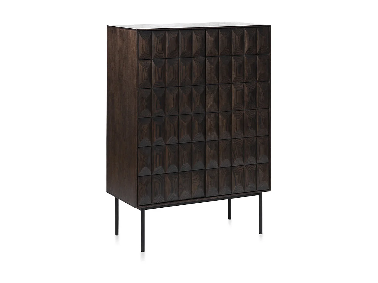 Buffet haut 2 portes 2 tiroirs bois foncé 90x130x44,8 cm