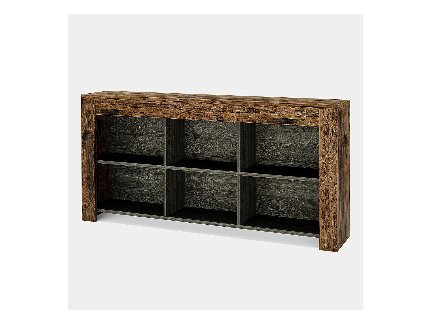 Table console de 160 cm de long, table d'entrée en bois rustique avec 6 cubes de rangement