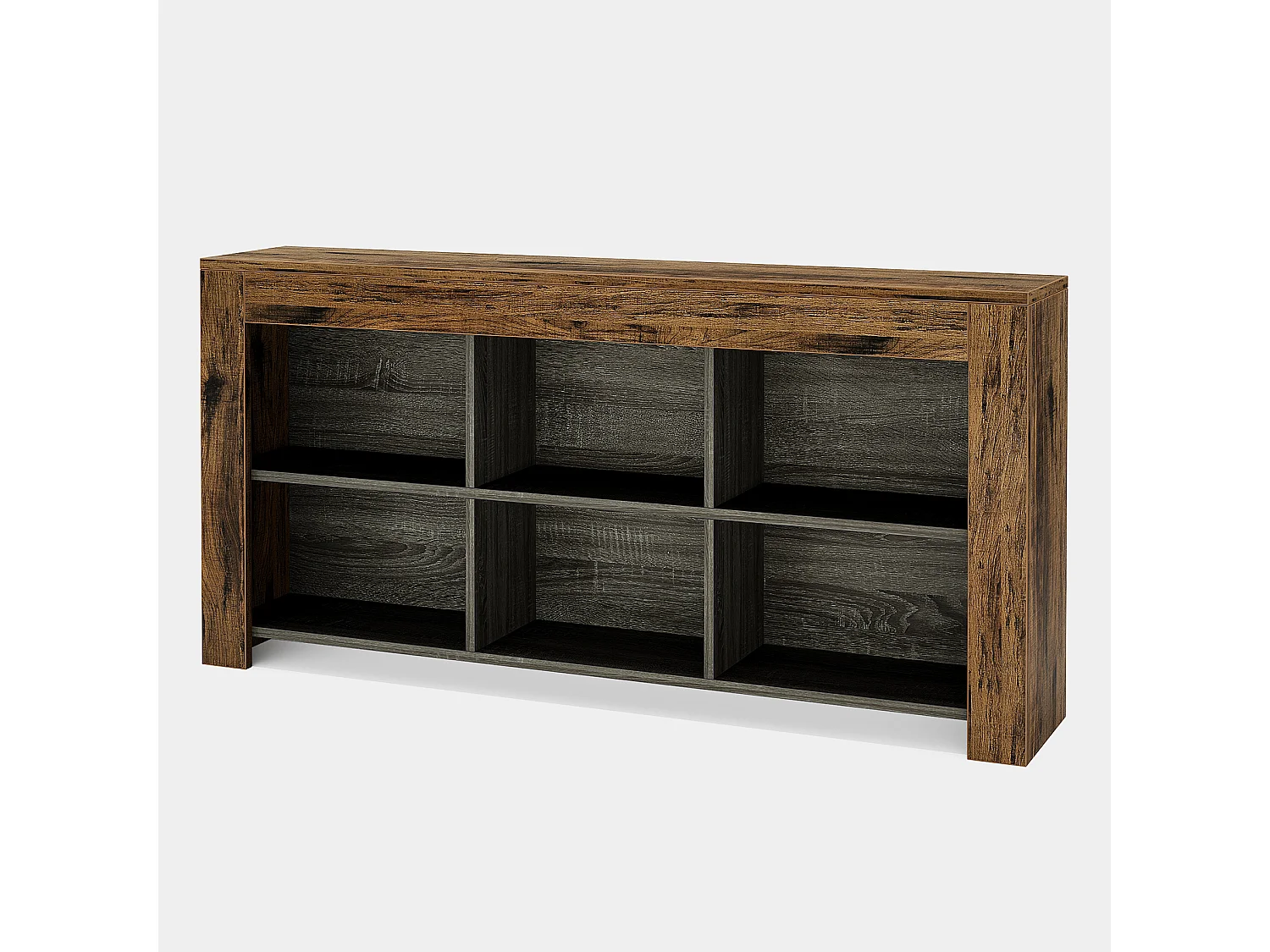 Table console de 160 cm de long, table d'entrée en bois rustique avec 6 cubes de rangement