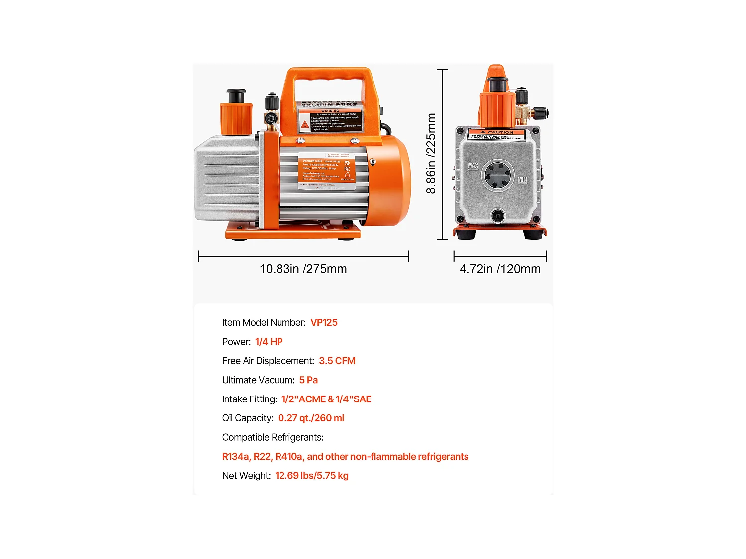 Pompe à Vide SucceBuy 100 L/min, Modèle à Palettes Rotatives 1 Étage, avec Bouteille d'Huile, Idéale pour l'Entretien des Climatiseurs Automobiles