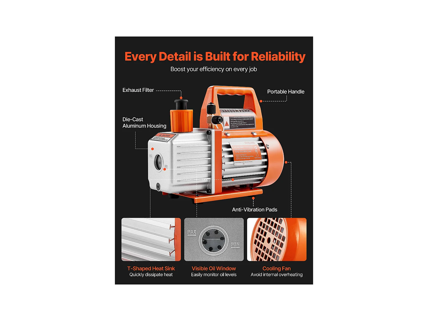 Pompe à Vide SucceBuy 100 L/min, Modèle à Palettes Rotatives 1 Étage, avec Bouteille d'Huile, Idéale pour l'Entretien des Climatiseurs Automobiles