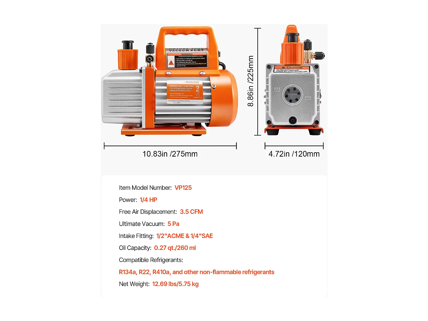 Pompe à Vide SucceBuy 100 L/min, Modèle à Palettes Rotatives 1 Étage, avec Bouteille d'Huile, Idéale pour l'Entretien des Climatiseurs Automobiles