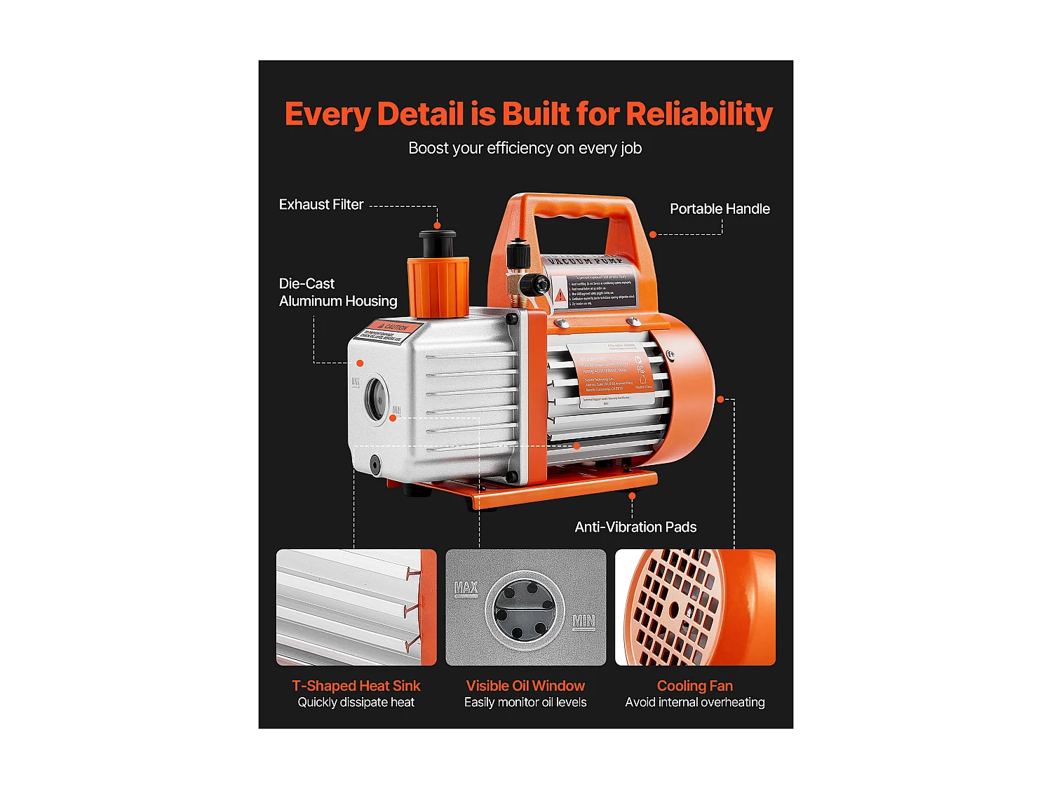 Pompe à Vide SucceBuy 100 L/min, Modèle à Palettes Rotatives 1 Étage, avec Bouteille d'Huile, Idéale pour l'Entretien des Climatiseurs Automobiles