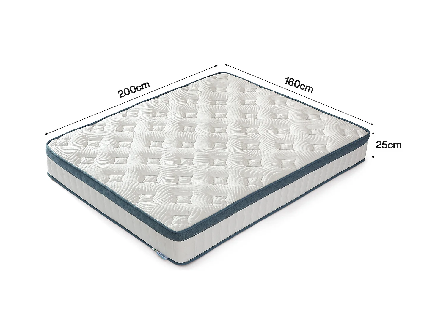 Matelas 160 x 200 cm, hauteur 25 cm, matelas à ressorts ensachés, dureté moyenne H3, matelas à ressorts avec mousse à mémoire de forme en gel