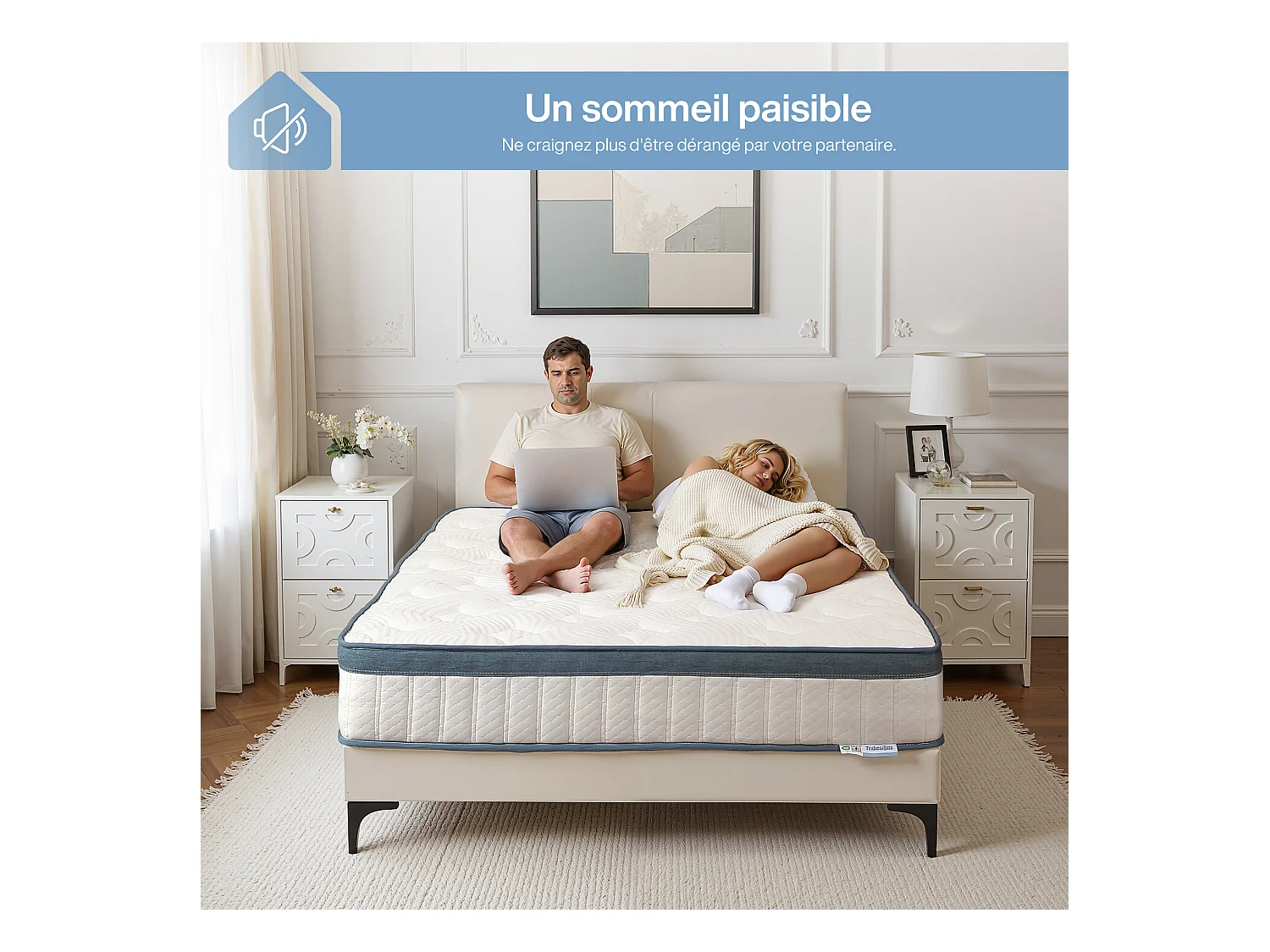 Matelas 160 x 200 cm, hauteur 25 cm, matelas à ressorts ensachés, dureté moyenne H3, matelas à ressorts avec mousse à mémoire de forme en gel
