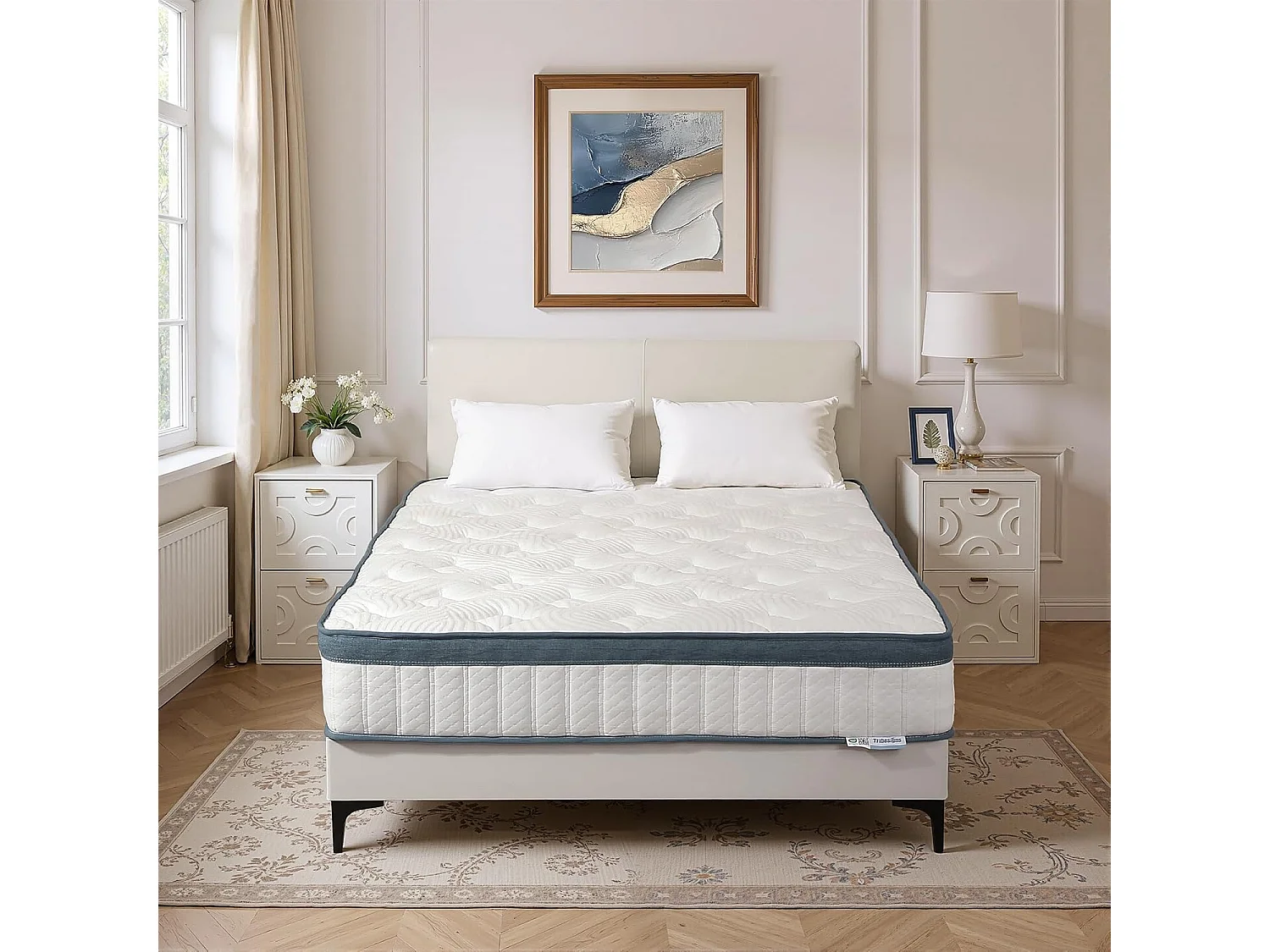 Matelas 160 x 200 cm, hauteur 25 cm, matelas à ressorts ensachés, dureté moyenne H3, matelas à ressorts avec mousse à mémoire de forme en gel