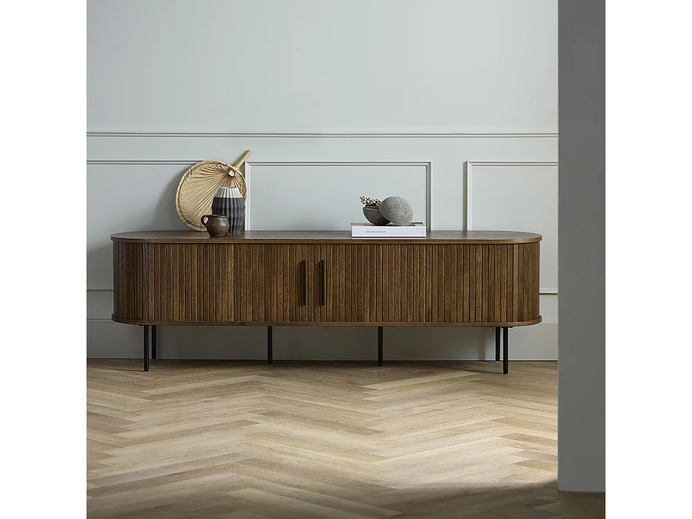 Meuble bas 2 portes 180 cm - Bois foncé - ALBA